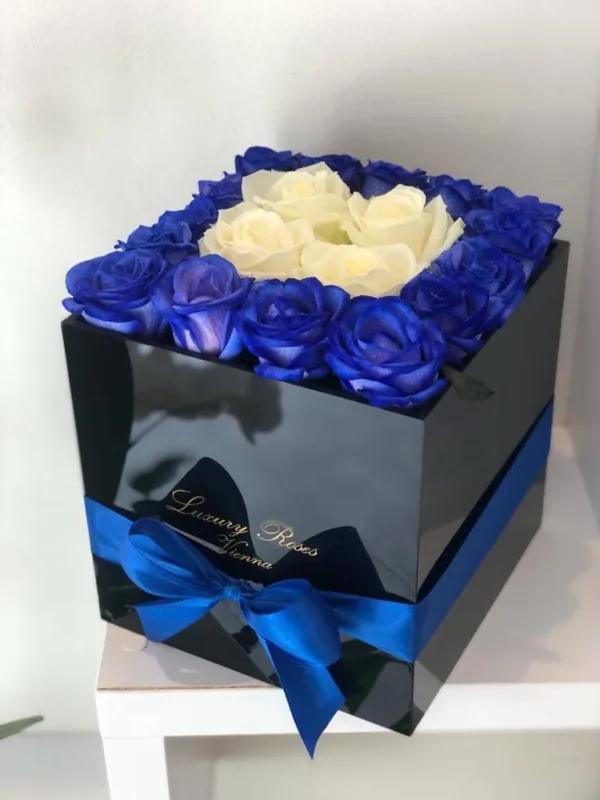 Eckige Glossy-Box Blau-Weiß